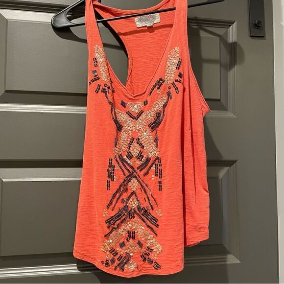 Beaded Orange Tank Top - Picture 1 of 4
